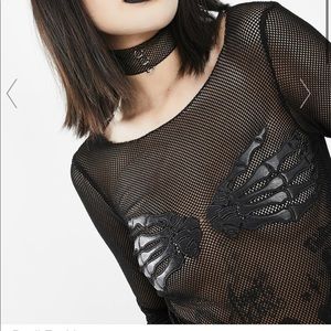 NWOT Skeleton hand mesh fishnet long sleeve tee